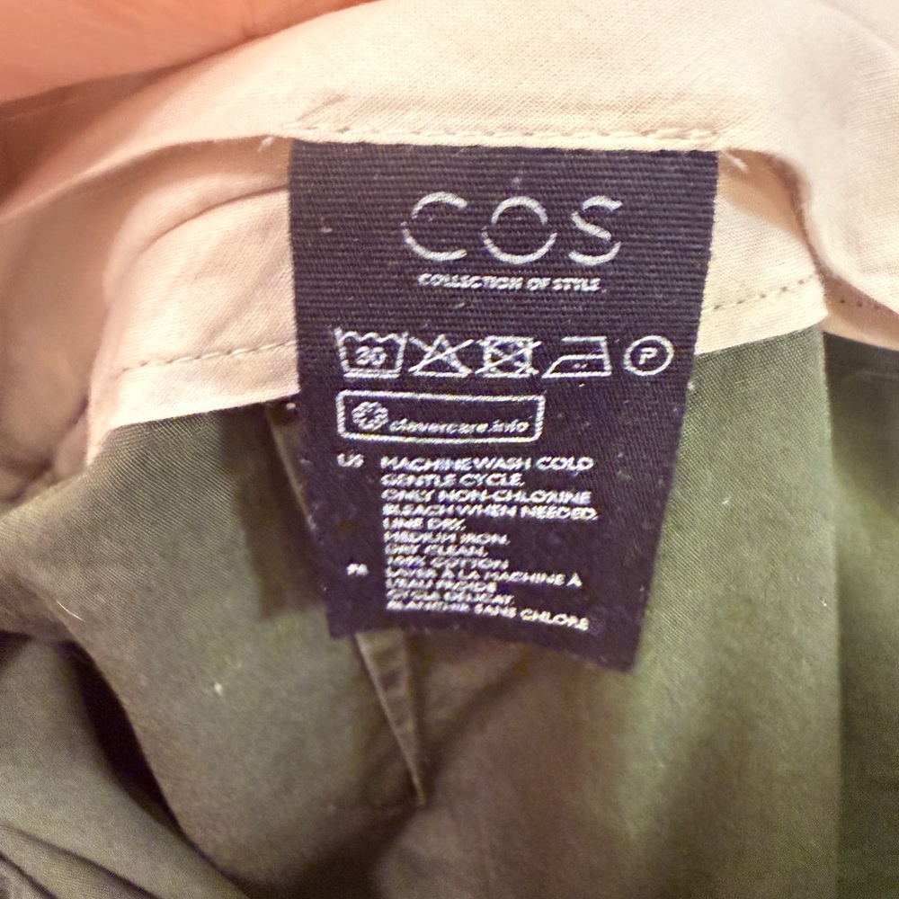 COS Women’s 100% Cotton Olive Green Pleated Chinos Sz 10 - Picture 7 of 10